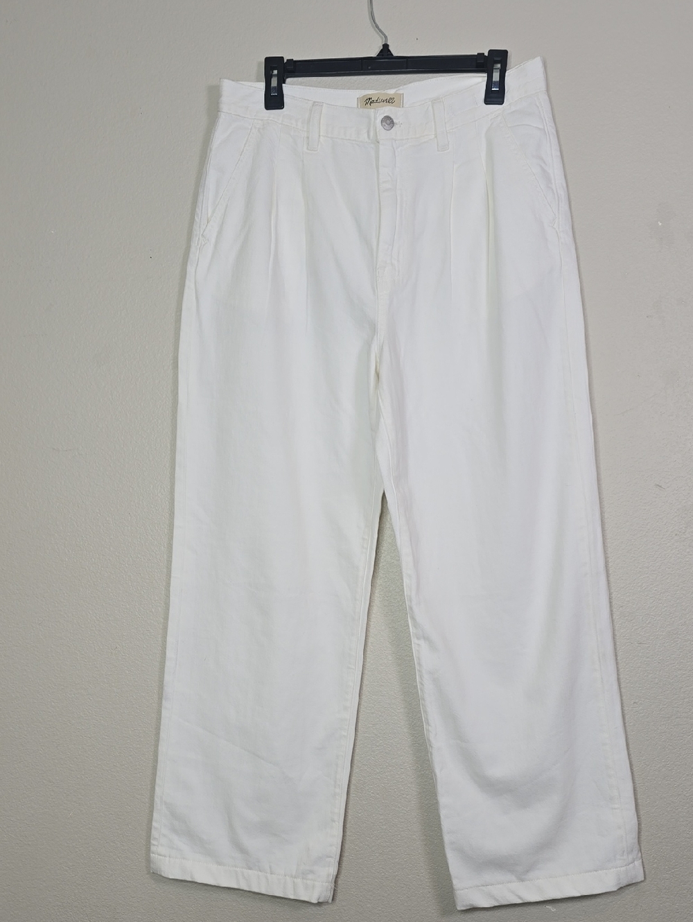 Madewell White Cotton  Baggy Straight Leg Pants With Pockets Size 29 Nwot.